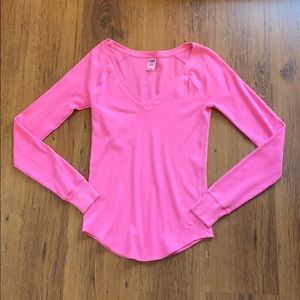 ‘PINK’ neon pink V-neck thermal.